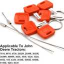 6 Piece Tractor Key Set  Includes 6 Replacement Keys, 2 Key Rings, and 2 Steel Rope Rings | Compatible with Ignition Keys RE183935 & RE71557 for John Deere Tractors 110TLB, 2032R, 2038R, 5320 & More