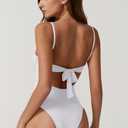 ESONALR Sexy One Piece Swimsuit for Women Adjustable Spaghetti Strap Cross Over Neckline High Leg Bathing Suits (White, XL)