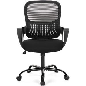 Ergonomic Computer Mesh Swivel Task Chair with Wheels and Comfortable Lumbar Support for Home Office, Study, Bedroom, Adults, Students, Fixed Handrail, Black