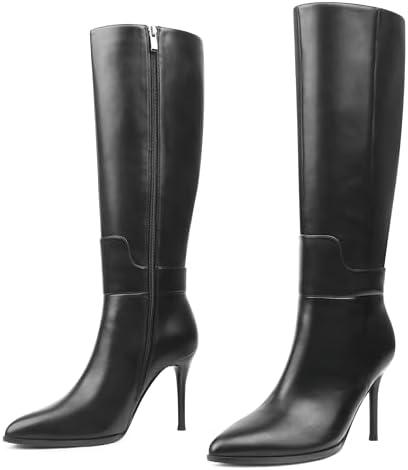 MERUMOTE Stiletto Knee High Boots Women Sexy Pointed Toe Zipper High Heels Boots Size 9