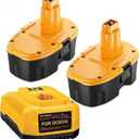 2Pack 5000mAh Replacement for Dewalt 18V Battery Ni-Mh Compatible with DC9098 DC9096 DC9099 DC970 DW9095 DW9096 DW9098 DW9099 DE9039 DE9096 with DC931 Ni-Cad Ni-Mh 18V Charger for Cordless Power Tools
