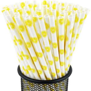 YAOSHENG Premium Disposable Drinking Fruit Paper Straws, Pack 100 Lemon Paper Straws for Cocktail Party Supplies,Birthday,Bridal/Baby Shower,Juice,Shakes (Lemon)