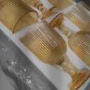 Vintage Wine Glasses Set of 6, 11 Ounces Colored Glass Water Goblets, Colorful Unique Embossed Pattern High Clear Stemmed Glassware Wedding Party Bar Glass Drinking Cups Vertical Line Gold Amber