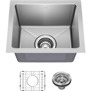 KRAUS Fairlane 15-inch Undermount Single Bowl 18-Gauge Stainless Steel Kitchen Bar Sink, KHU631-15