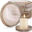Honeydak Amber Glass Pillar Candle Holder Plates 4'' Round Glass Candle Tray Round Coasters for Table Centerpiece Wedding Party Home Bridal Shower Thanksgiving Christmas Decor(6 Pcs)