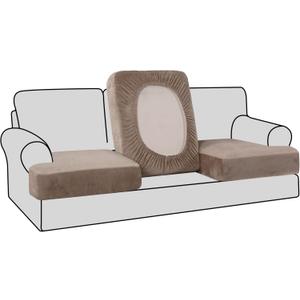 H.VERSAILTEX Stretch Velvet 3 Piece T Cushion Sofa Slipcovers - Individually Fitting Cushion Covers for 3 Cushion Couch - Stay in Place (Taupe)