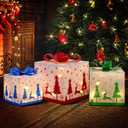 DomKom Set of 3 Lighted Gift Boxes, 60 LED Light Up Nesting Boxes with Metal Frame, Reindeer & Snowflake Design for Xmas Tree Party Indoor Outdoor Holiday Decorations