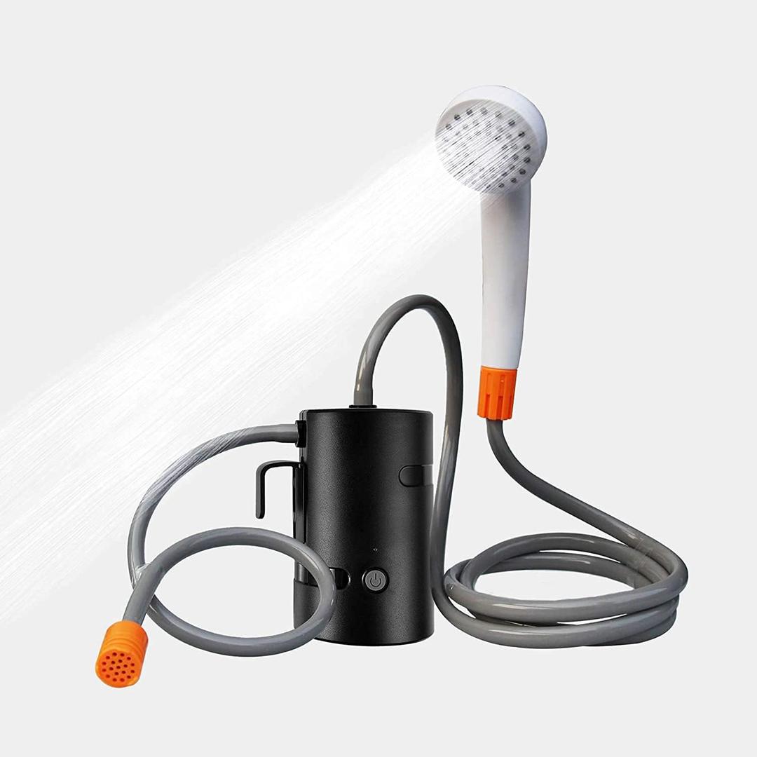 Portable Outdoor Shower, 2 Flow Mode, 4400mAh Battery Powered Shower Pump for Hiking/Backpacking, Travel, Beach, Pet, Flowering, IPX7 Waterproof &USB Rechargeable Camping Shower with 3 LED Lights (Black)