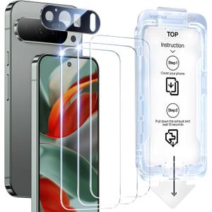 SMARTDEVIL [3+1 Pack] Tempered Glass for Google Pixel 9 Pro Screen Protector With Camera Lens Protector , FingerPrint Reader Compatible, Clear 9H Tempered Glass Film, Fast & Easy Installation, Bubble-Free