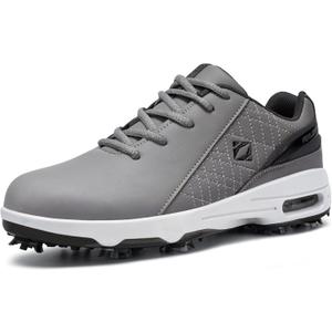FENLERN Golf Shoes for Men Waterproof Wide Spiked Non Slip Lightweight Golf Sneakers with Leather Upper Air Cushion