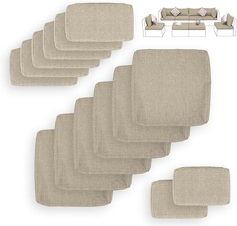 Bextile 14 Piece Outdoor Patio Cushion Covers Replacement, Outdoor Cushion Slipcovers, Water-Resistant Patio Furniture Cushion Covers with Zipper… (Beige)