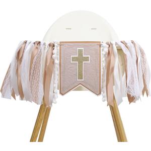 God Bless Cross High Chair Banner, Baptism Party Decorations, First Holy Communion Ribbon Banner, Boys Girls Baptism Party Highchair Banner, Garland Photo Props