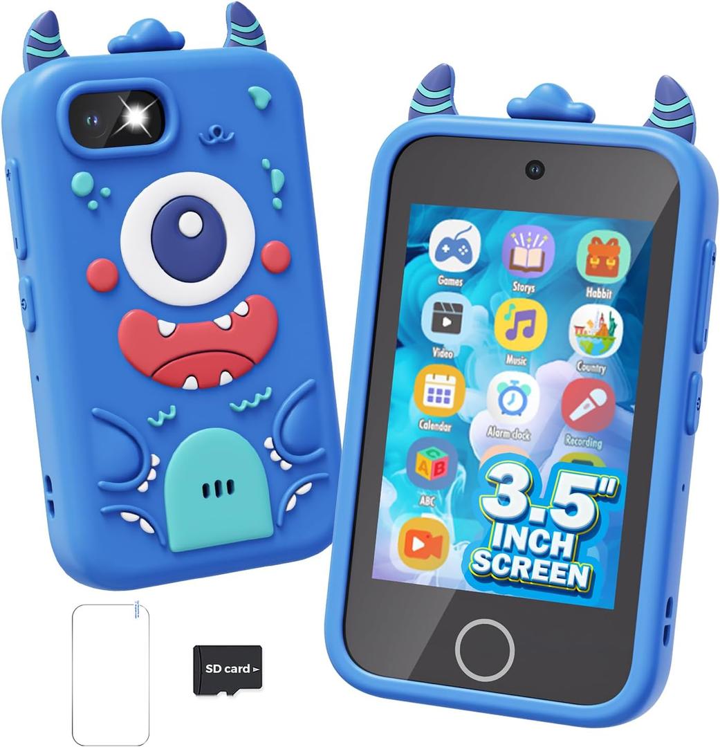 Kids Phone with Dual Camera, 3.5'' Touchscreen Kids Smart Phone for Boys Age 3-10 Christmas Birthday Gifts, Educational Toys Phone with Music Player, Habit Tracker, ABC Learning