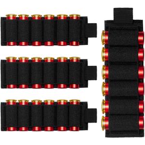 4 Packs 6 Rounds Shotgun Side Saddle Carrier 12/20 Gauge Shotgun Shell Holder Molle Buttstock Shotgun Card with Adhesive Back Sticker (Black)