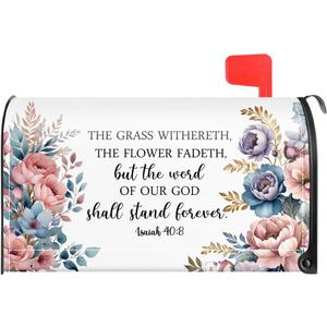 TOUNER The Grass Withereth The Flower Fadeth Bible Verse Mailbox Covers, Christian Magnetic Letter Box Wrap, Christian Jesus Post Box Decor for Outdoor Garden Yard, Mailbox Decor Gifts for Friends