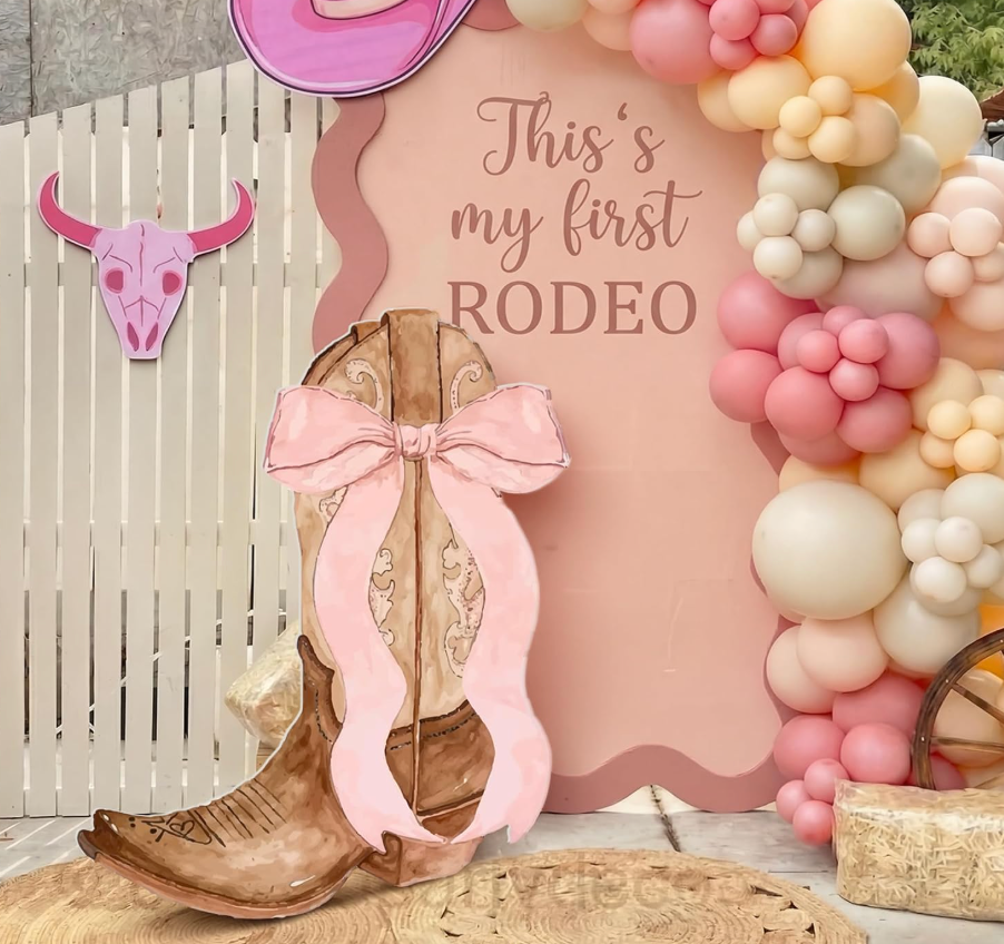 Geetery 4ft My First Rodeo Birthday Decoration Western Cowgirl Boots Backdrop My 1st Rodeo Balloon Arch with Pink Bows Cowgirl 1st Birthday Party Supplies for Baby Shower Bachelorette Wedding Supplies