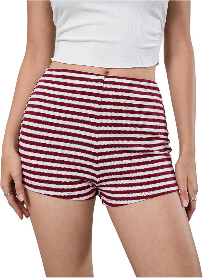 MakeMeChic Women's Summer Crochet Shorts Striped Knit Pajama Micro Mini Shorts Lounge Bottoms (Pink, S)