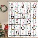 Christmas Penguin Shower Curtain Cute Funny Penguins with Xmas Hat Snowflake Winter Animal Boys Girls Bathroom Decor Polyester Fabric Curtains with Hook 70Wx70H Inches