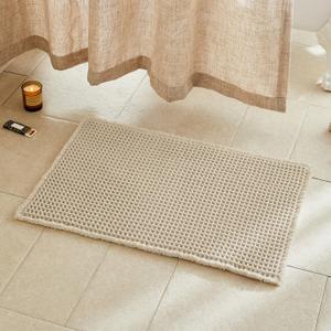 TYUU Pale Beige Bathroom Rug, Waffle Bath Mat Non Slip Washable Super Absorbent Quick Dry Boho Farmhouse Bathroom Decor, 30''x20'' / 1'8" x 2'6" Pale Beige