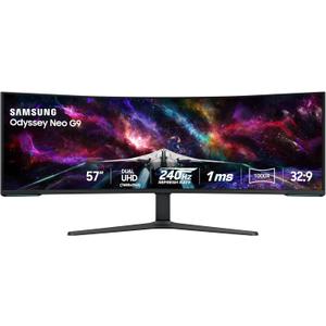 Samsung 57" Odyssey Neo G9 (G95NC) Series Dual 4K UHD 1000R Curved Gaming Monitor, 240Hz, 1ms with DisplayPort 2.1, Quantum Mini-LED, DisplayHDR 1000, AMD FreeSync Premium Pro, LS57CG952NNXZA
Product Status: The monitor is completely brand new, never used, and 100% fully functional.
Note on Display: As typical for the Samsung Neo
G9 Mini-LED technology, some minor blooming/backlight bleeding can be noticed on completely dark backgrounds (especially when viewed at an angle). This is normal behavior for this model's local imming zones and is not a hardware fault.