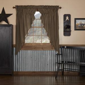 VHC Brands, Black Check, Cotton, 63x36x18, Scalloped Prairie Short Panel, Set of 2, Black