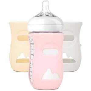 LOTBILL 12 Pack Silicone Sleeves for Avent Natural Glass Baby Bottles, Protection and Insulation, Baby Bottle Sleeve Compatible with Avent Glass Bottles 8 oz, Dishwasher Safe (Pink+Beige+Gray)