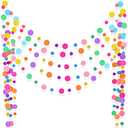 Outus 3 Pieces Colorful Circle Garland Banner Hanging Paper Dot Decorations for Classroom, Birthday Party, Baby Shower, Wedding Backdrop & Photo Booth Graduation Decor (Rainbow)