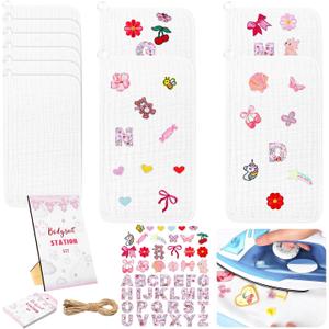 72 Pcs Baby Shower DIY Game Set Iron on Patches Game Sign Baby Towels Newborn Blank Towels Pink Embroidered Patches White Decorating Kit for Gender Reveal Games Party DIY Crafts