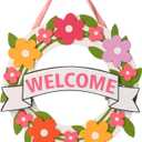 13 Inch Spring Welcome Wreath -Colorful Floral Door Hanger with Welcome Banner for All-Season Home Porch Front Door Fireplace Wall Decor Party Store Holiday Decor