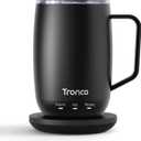 Tronco Temperature Control Heated Coffee Mug 14 oz Rechargeable Self-Heating Coffee Cup with Lid Manual Control, 3 Modes, 130 Min Battery Life, Auto Shut-Off, Black