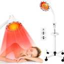 YUNCHI Infrared Red Light Therapy Heat Lamp 275W, Adjustable Temperature & 360 Rotating Head, Floor Stand with Wheels for Pain Relief