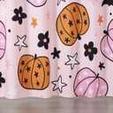 2 x Cute Pumpkins Fabric Shower Curtain Aesthetic Funky Fall Bathroom Decorations, Colorful Pink Boho Floral Fall Halloween Bats Shower Curtain Set with Hooks, Heavy Duty Waterproof (72"W x 72"L (Pack of 1))