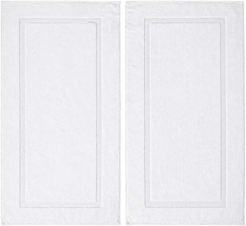SALBAKOS 100% Turkish Cotton Bath Mat Towel Set of 2 Piece White | 20x34 in Large Bath Mats | Luxury Hotel Quality, Thick, Absorbent, Quick Dry Bathmats for Bathroom & Toilet (White, 2 Bath Mats)