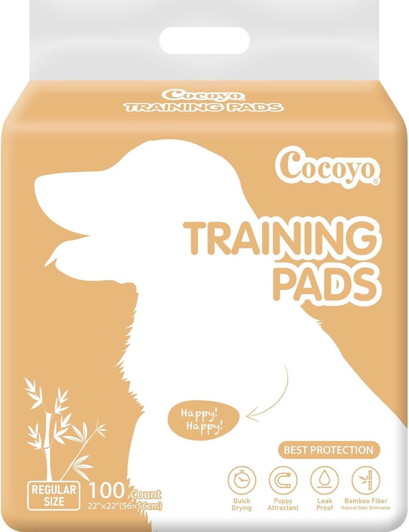 COCOYO Earth Friendly Bamboo Training Pads | Eco Friendly Puppy Pads for All Dogs | 100 Super Absorbent Puppy Training Pads, Deodorizing Dog Training Pads for Pets 22"x22"