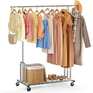 TigerParty Heavy Duty Clothes Rack,Load 600 LBS,Metal Garment Rack,Standing Rolling,Clothing Rack for Hanging Clothes,Portable Closet Wardrobe Rack for Bedroom Laundry Living Room