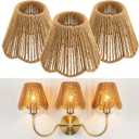 3 Pack Small Rattan Lampshade 3 x 5 x 6 Inch Boho Vertical Striped Rattan Lampshade Replacement with Petal Edges for Table Chandelier Wall Lamp Living Room Bedroom Farmhouse (Wood Color)