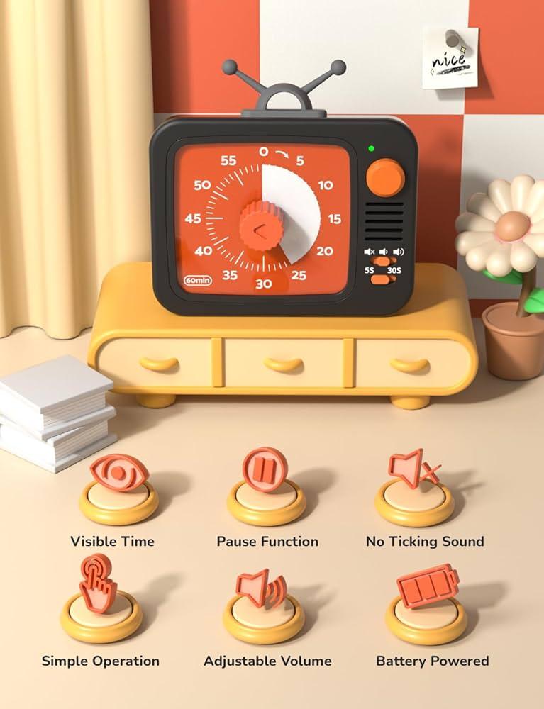 LIORQUE Visual Timer for Kids with Pause Function, 60-Minute Countdown Timers for Classroom Office Kitchen with Silent Operation, Kids Timer for Teaching