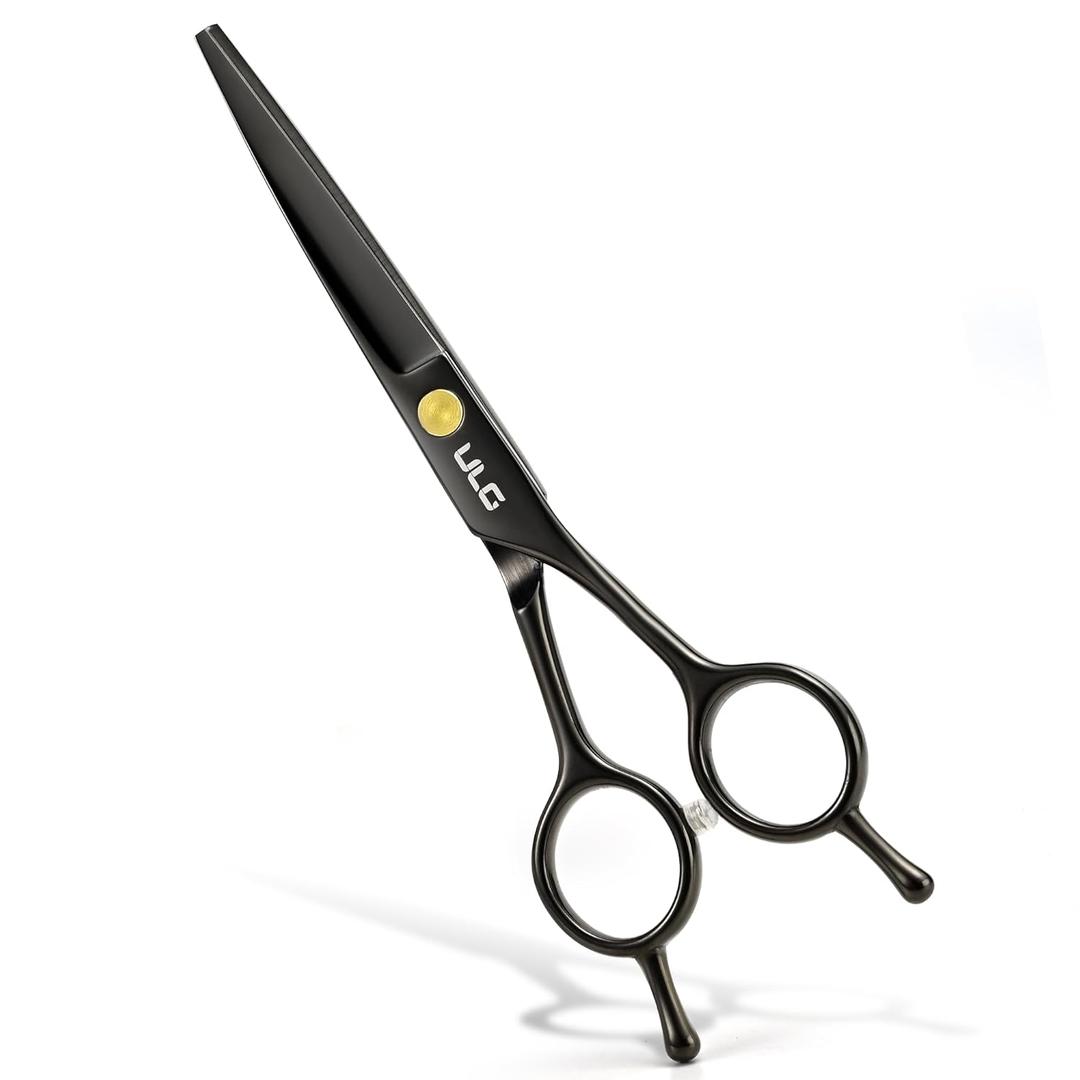 ULG Professional Hair Cutting Scissors 6.5 Inch  Sharp Barber Shears, Stainless Steel Symmetrical Salon Haircut Scissors for Women, Men, Kids, Gloss Paint Finish, Black