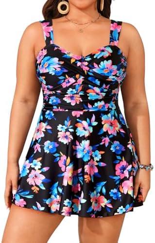 Aqua Eve Plus Size Two Piece Swimsuits for Women Tankini Bathing Suits Flowy Swim Dress with Shorts Size 18W