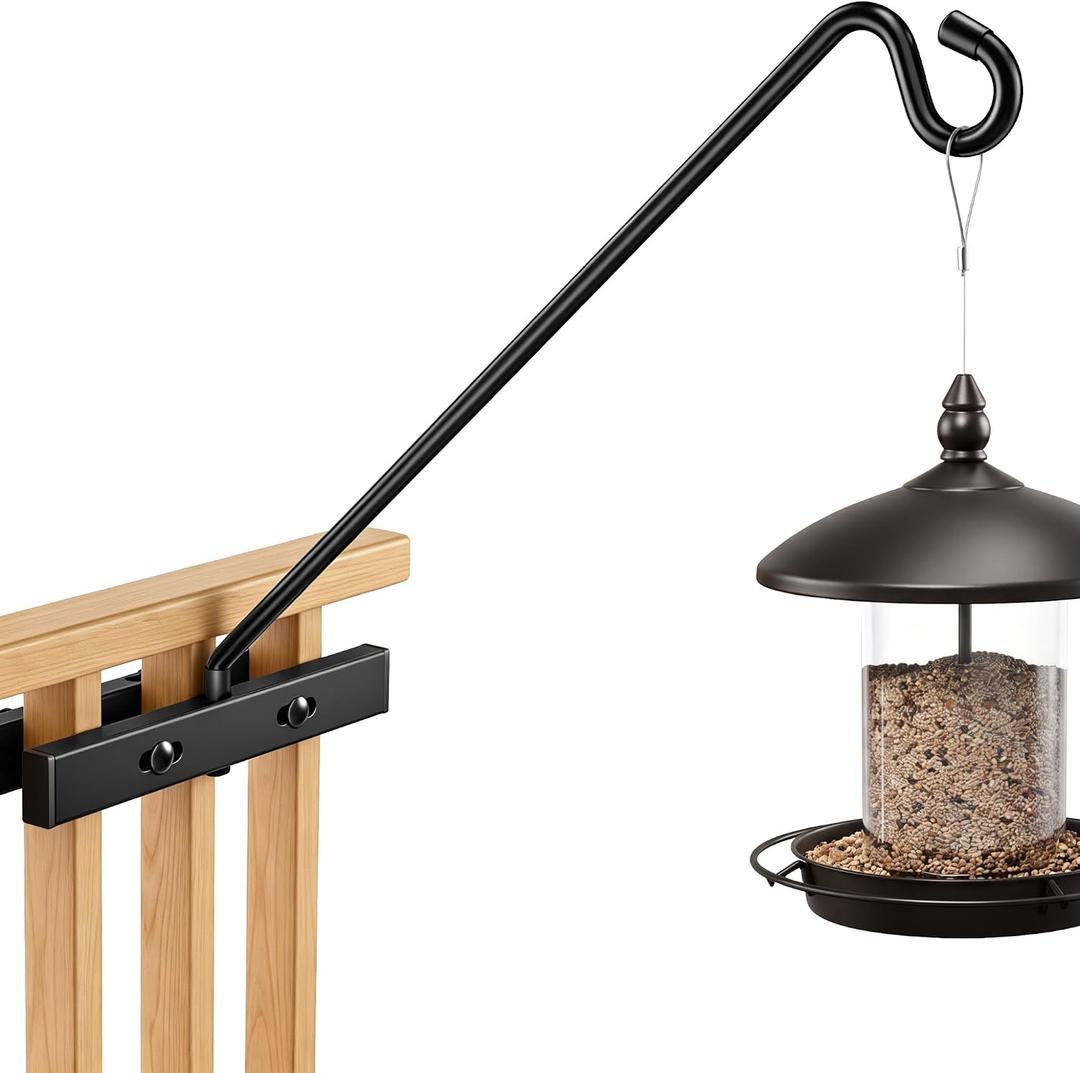 17-Inch Deck Bird Feeder Hanger for Railing, Outdoor Decor Plant Hanger, Balcony Railing Hook - 15LB Capacity - for Hanging Plants, Bird Feeders, Lanterns, Wind Chimes