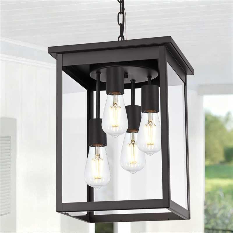 4-Light Large Outdoor Pendant Light Fixtures Oil Rubbed Bronze