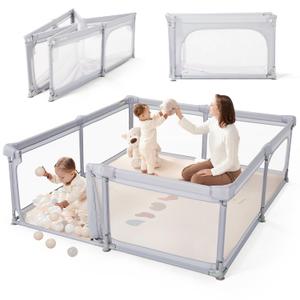 Sweeby Baby Playpen, 59x59 Inch Foldable Playpens for Babies and Toddlers with Gate, Large Playpen with Door Play Yard for Baby Fence Indoor and Outdoor Portable Play Pen, LightGray