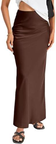 Vrtige Women's Elegant Satin Silky High Waist Zipper Flowy A Line Maxi Long Skirt, Size L Vrtige Women's Elegant Satin Silky High Waist Zipper Flowy A Line Maxi Long Skirt, Size L