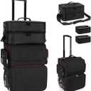 Large Makeup Train Case with a Large Makeup Travel Bag for Hairstylist, Hairdresser Bag with Detachable Pouch,Heat Insulation and Anti-scalding Full layer for Hairdressing Tool Organizer, Big wheels
