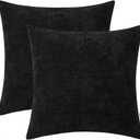 HWY 50 Couch Throw Pillow Covers Decorative 16x16 Inch Pack of 2 Soft Chenille Solid Black Cushion Cases for Sofa Living Room Bed