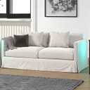 Nightstand with Charging Station, LED Night Stand Set 2, Bedside Table End Table Set of 2, Bedroom Table with 2 Fabric Drawers PU Finish, 3-Tier Storage Side Table for Bedroom,Black