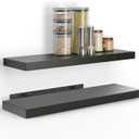 BATODA Set of 2 24" Acacia Floating Shelves Wall Mounted for Bathroom  Rustic Farmhouse Wooden Wall Storage Shelf Bedroom, Kitchen, Home Dcor - Brackets and Shelving Mounting (Black, 24 Inch)