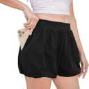 Womens Bubble Shorts High Waisted Wide Leg Summer Workout Casual Puffy Y2K Fashion Bubble Skirt with Pockets, Size XL