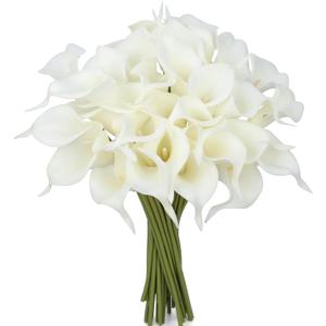 24 Pcs White Artificial Calla Lily Flower White Fake Silk Flowers Real Touch for Wedding Bouquet Office Home Kitchen Decor