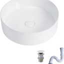14 Inch Small Vessel Sink for Bathroom - Round Countertop Modern Above Counter White Ceramic Porcelain Vanity Sink Basin for Cabinet 14 x 14